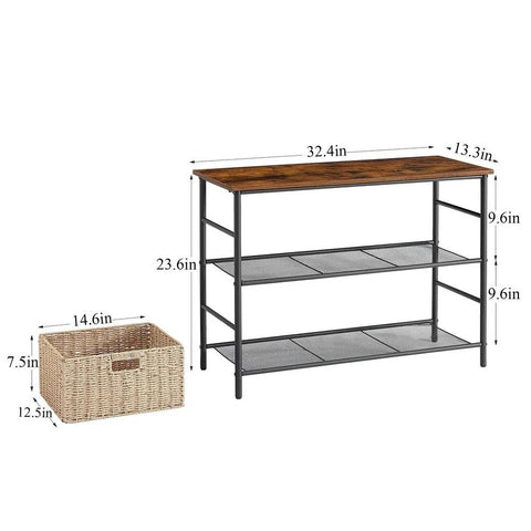 Solid Wood Console & Sofa Table with 2 Straw Storage Baskets | Entryway Furniture – Oakvello