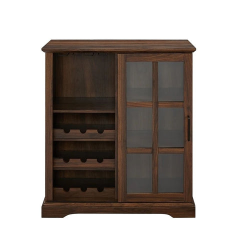 Dark Walnut Solid Wood Bar Cabinet with Sliding Glass Door | Home Bar Furniture – Oakvello