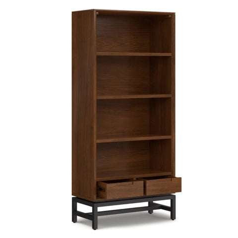 Solid Wood & Metal Industrial Bookshelf | Living Room Display Storage – Oakvello