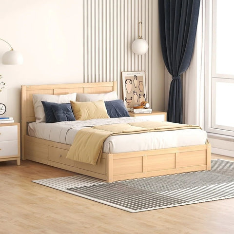 Solid Wood Bedroom Bed with Storage & 2 Drawers | Bedroom Furniture – Oakvello