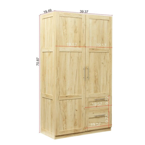 Solid Wood Tall Wardrobe | 2 Drawers & 5 Storage Spaces Bedroom Furniture – Oakvello