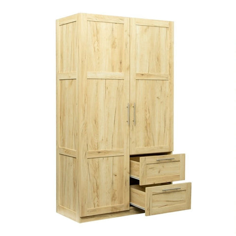 Solid Wood Tall Wardrobe | 2 Drawers & 5 Storage Spaces Bedroom Furniture – Oakvello
