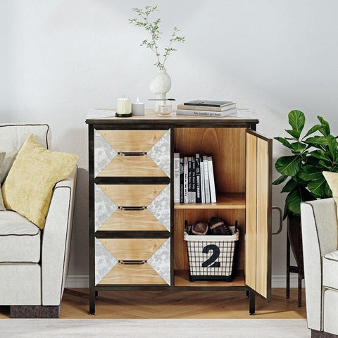 Solid Wood Accent Cabinet | 3 Drawers & 1 Door Living Room Storage – Oakvello