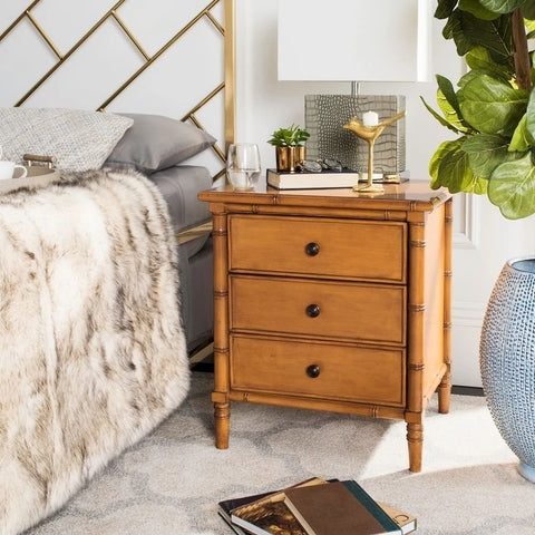 3-Drawer Brown Bedside Table | Warm Wood Finish Nightstand – Oakvello