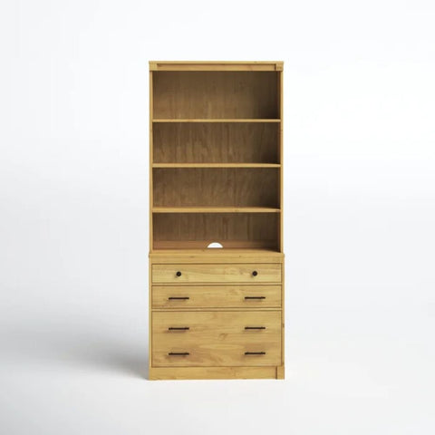 Solid Wood Bookcase | 4 Shelves & 3 Drawers Living Room Display Storage – Oakvello