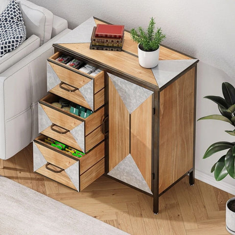 Solid Wood Accent Cabinet | 3 Drawers & 1 Door Living Room Storage – Oakvello