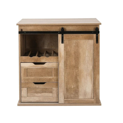 Natural Oak Finish Solid Wood Wine & Storage Cabinet | Home Bar Furniture – Oakvello