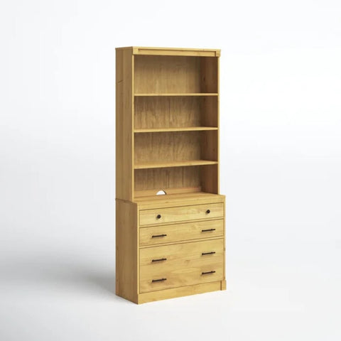 Solid Wood Bookcase | 4 Shelves & 3 Drawers Living Room Display Storage – Oakvello