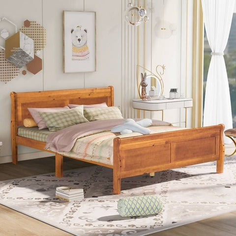 Queen Size Upholstered Platform Bed | House-Style Solid Wood Bedroom Furniture – Oakvello