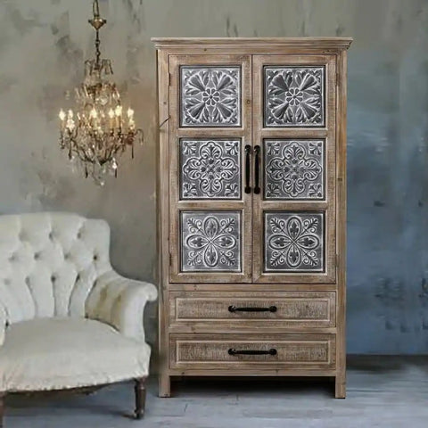 Solid Wood & Metal 2-Drawer 2-Door Wardrobe | Bedroom Storage Furniture – Oakvello