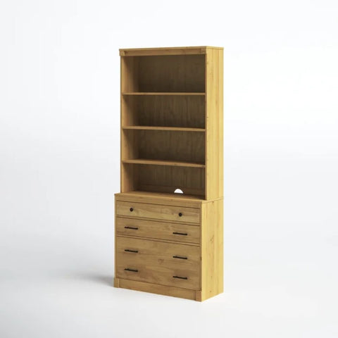 Solid Wood Bookcase | 4 Shelves & 3 Drawers Living Room Display Storage – Oakvello