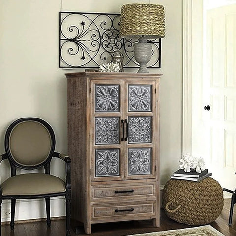 Solid Wood & Metal 2-Drawer 2-Door Wardrobe | Bedroom Storage Furniture – Oakvello