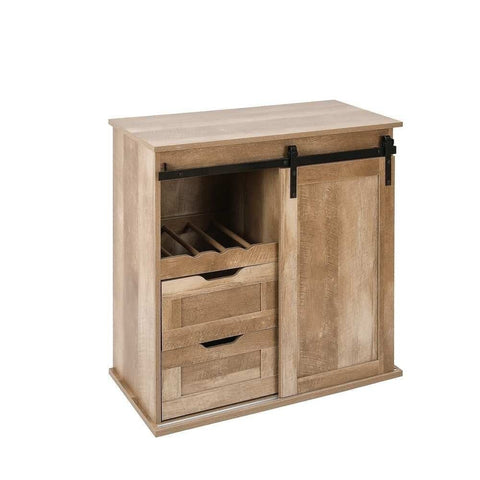 Natural Oak Finish Solid Wood Wine & Storage Cabinet | Home Bar Furniture – Oakvello