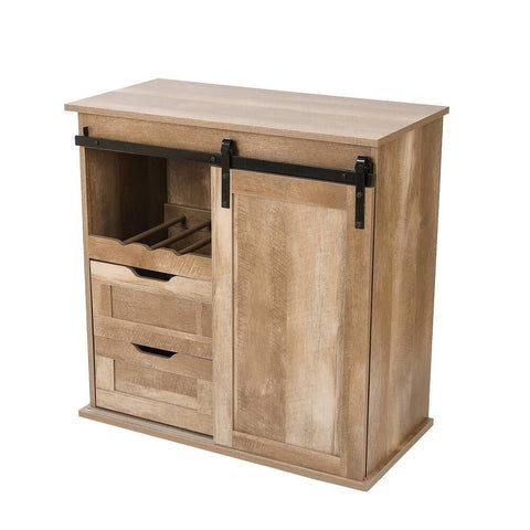 Natural Oak Finish Solid Wood Wine & Storage Cabinet | Home Bar Furniture – Oakvello