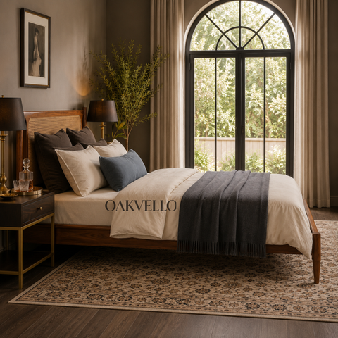 Riviera Rattan Bed – Solid Teakwood & Cane Headboard