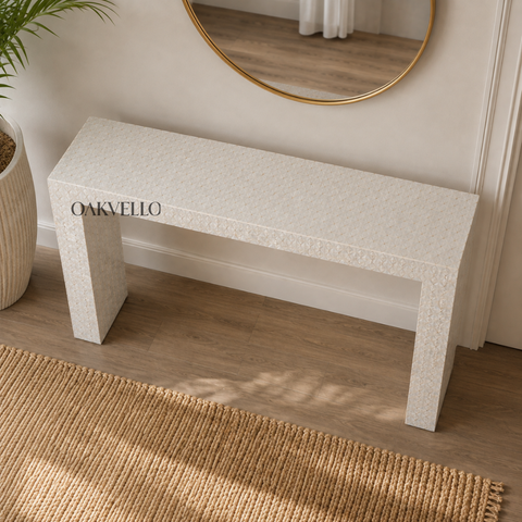 Pearl Shell Inlay Console Table – Handcrafted Solid Wood Entryway Table