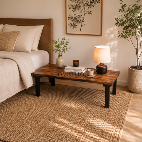 Mori Low Table | Solid Wood Floor Dining Table with Metal Legs