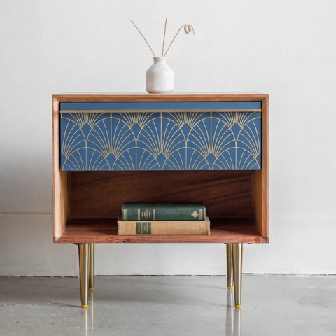 Aurelian Art Deco Teak Wood Bedside Table | Modern Nightstand – Oakvello