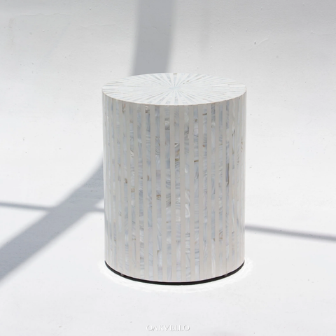 Ivory Sunburst Bone Inlay Drum Side Table