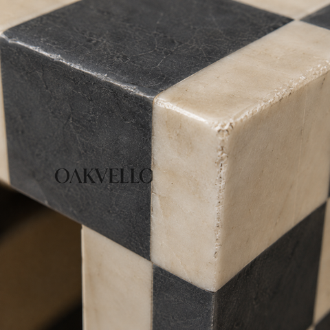 Checkerboard Bone Inlay Open Cube Bedside Table