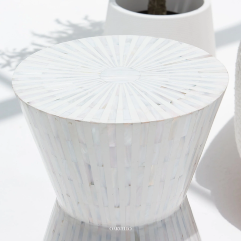 Fluted Ivory Hourglass Side Table