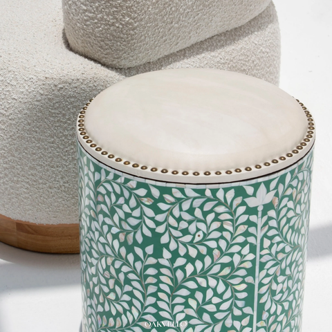 Emerald Leaf Pearl Inlay Side Table