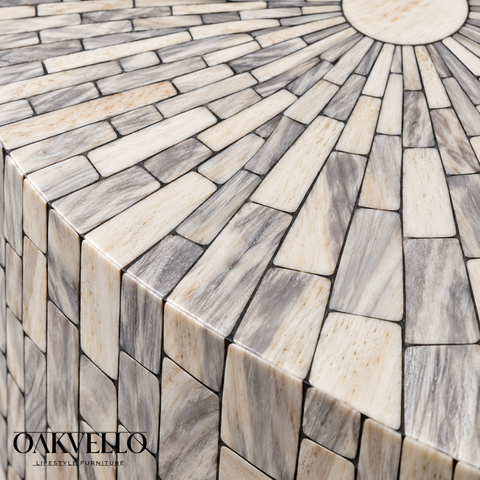 Aurelia Round Bone Inlay Coffee Table | Handcrafted Artisan Living Room Furniture – Oakvello