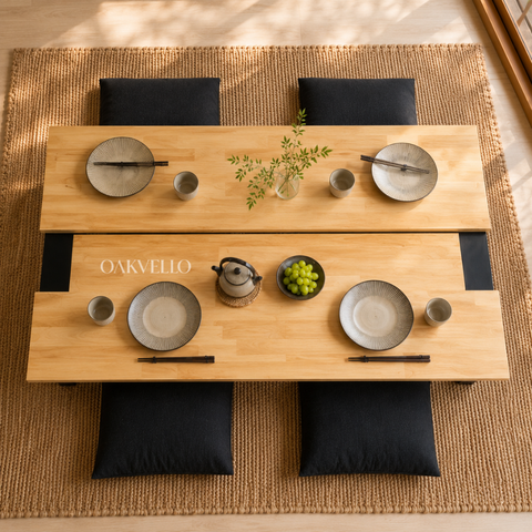 Tatami Low Table | Solid Wood Floor Dining Table with Metal Legs