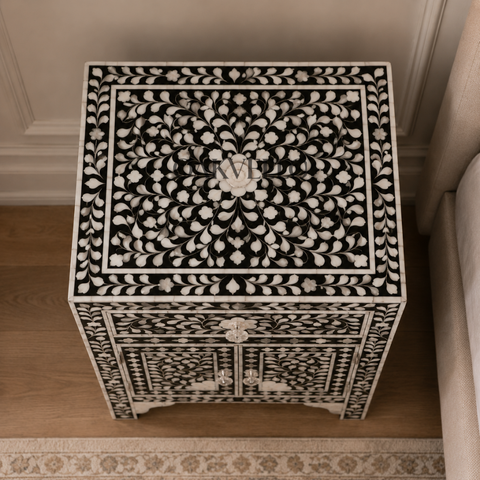 Ivory Vine Bone Inlay Bedside Cabinet