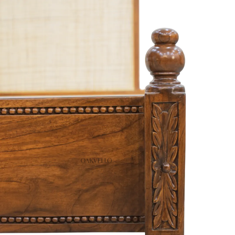 Belcourt Cane Bed | Hand-Carved Teak Wood & Arched Cane Headboard