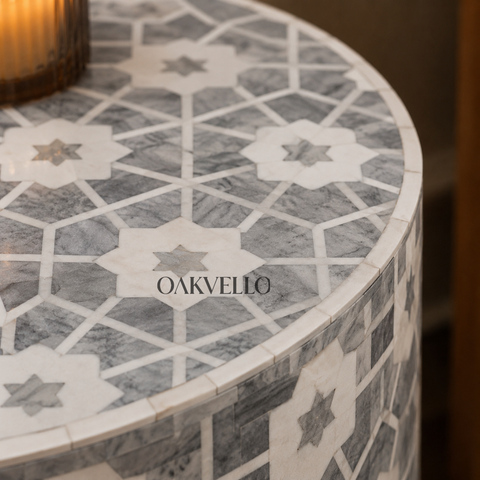 Pearl Star Bone Inlay Round Bedside Table