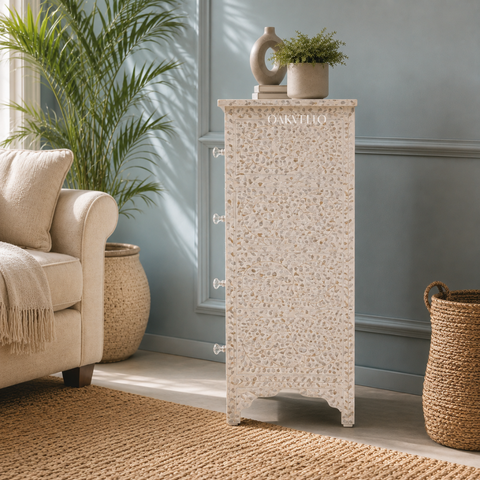 Bone Inlay Floral Tall Chest of Drawers – Grey