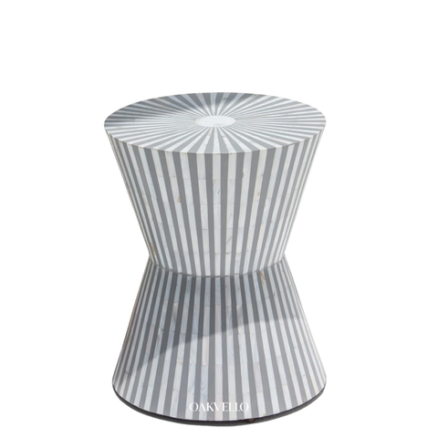 Chalk Stripe Bone Inlay Hourglass Side Table