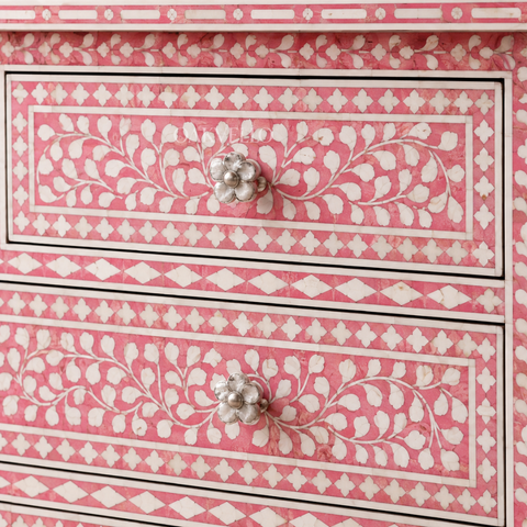 Pink Floral Bone Inlay 7-Drawer Dresser