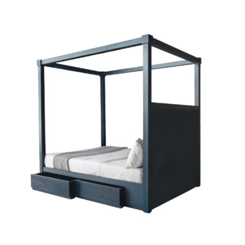 Celestia Floral Four-Poster Bed | Tufted Headboard with Built-in Storage