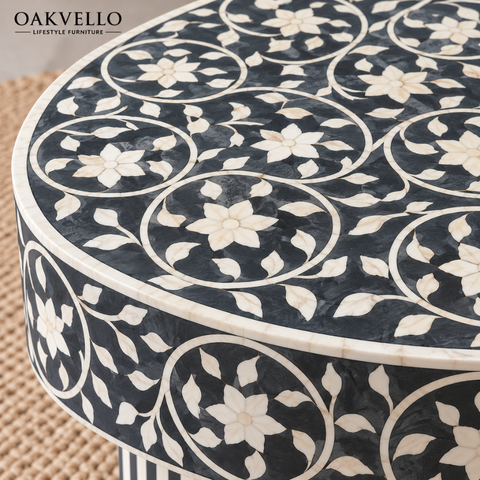 Black & White Bone Inlay Coffee Table | Handcrafted Artisan Living Room Furniture – Oakvello