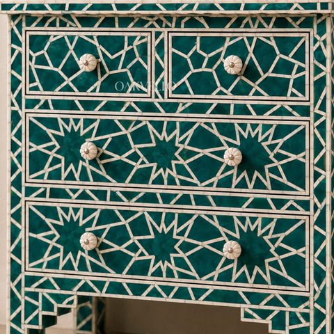Teal Geometric Bone Inlay 4-Drawer Chest of Drawers