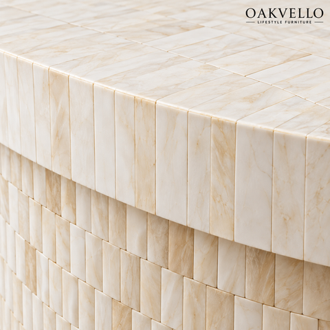 Ivory Layered Bone Inlay Coffee Table | Handcrafted Artisan Living Room Furniture – Oakvello