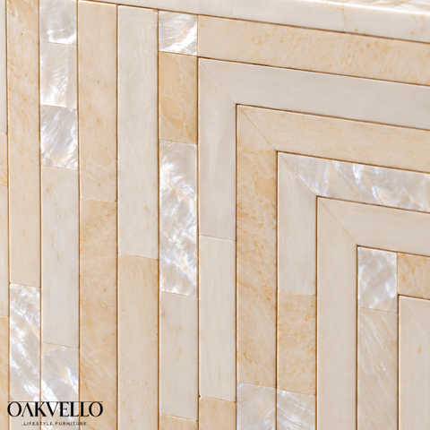 Handcrafted White and Gold Bone Inlay Coffee Table I Oakvello