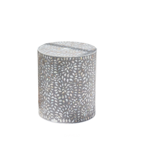 Shell Inlay Round Drum Side Table