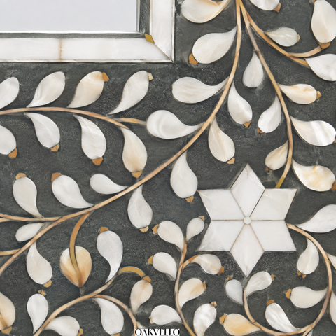 Shell Inlay Geometric Hexagon Full Length Floor Mirror – Grey & White