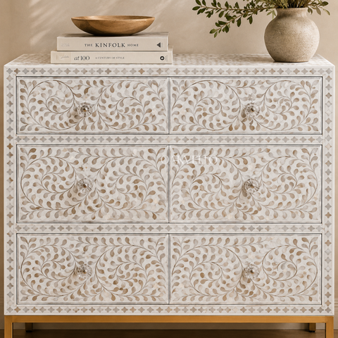 White Vine Bone Inlay 3-Drawer Dresser