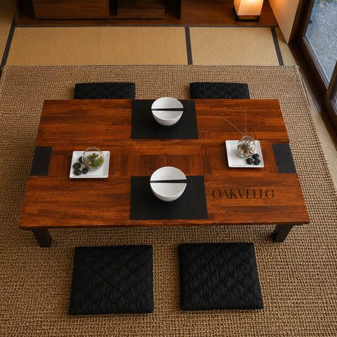 Shizen Low Table | Solid Wood Floor Dining Table with Metal Legs