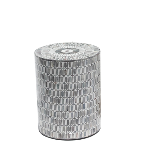 Silver Hex Shell Inlay Drum Side Table