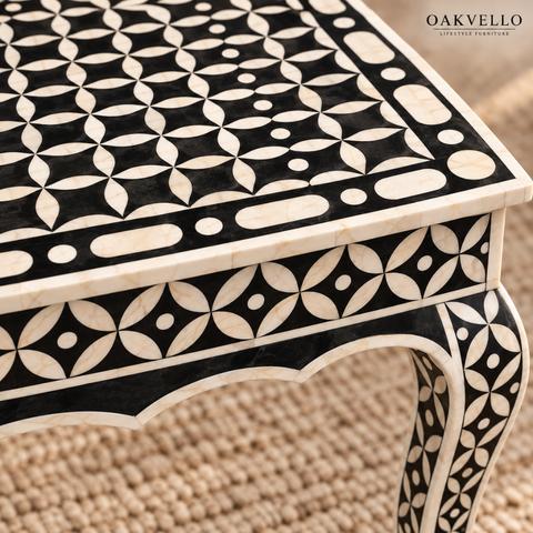 Oakvello Handcrafted Black and White Bone Inlay  Rectangular  Coffee Table