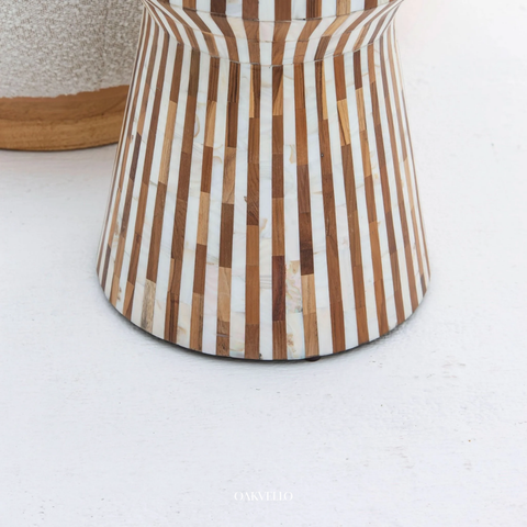 Striped Bone Inlay Side Table – Handcrafted Accent Table