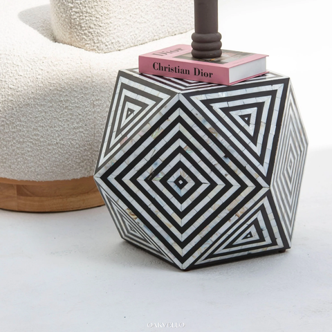 Obsidian Diamond Bone Inlay Side Table