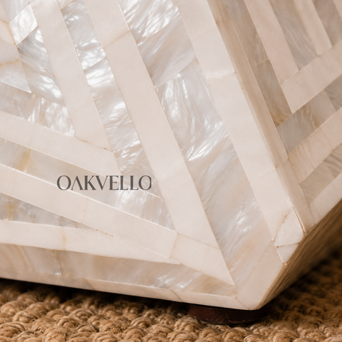 White Diamond Bone Inlay Geometric Hexagonal Side Table