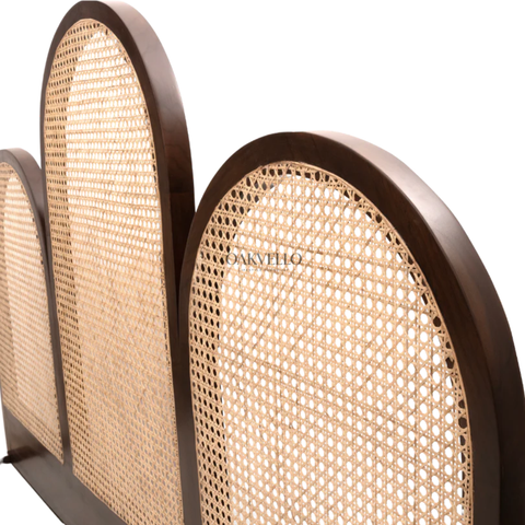 Solenne Arch Bed | Triple Arch Rattan Cane Headboard & Solid Teak Wood Frame
