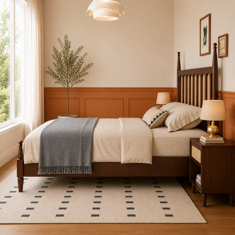 Lumis Arch Bed | Mango Wood & Rattan Cane Four-Poster Bed | Oakvello